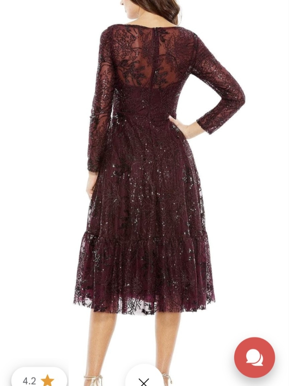 EUC Mac Duggal Deep Burgundy V-Neck Lace Midi Dress - Picture 6 of 7